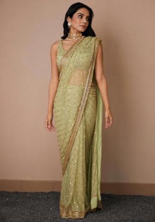 Picture of Statuesque Net Dark Khaki Saree