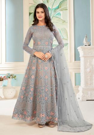 Picture of Beauteous Net Dark Grey Anarkali Salwar Kameez