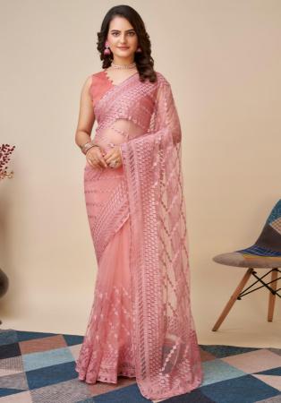 Picture of Resplendent Net Pale Violet Red Saree