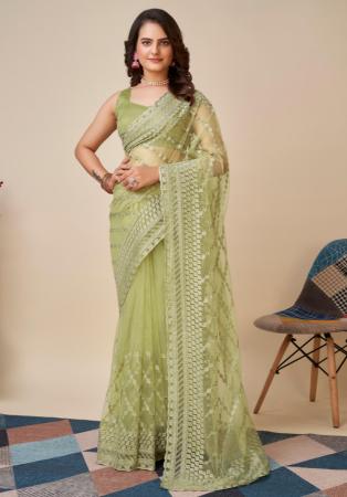 Picture of Classy Net Dark Khaki Saree