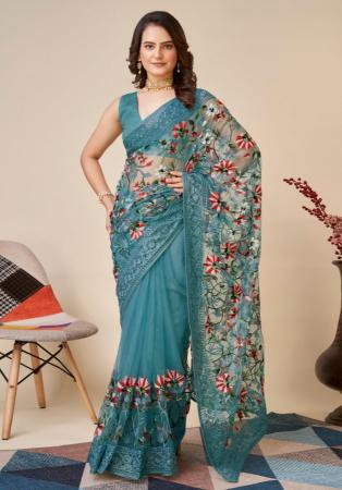 Picture of Magnificent Net Cadet Blue Saree