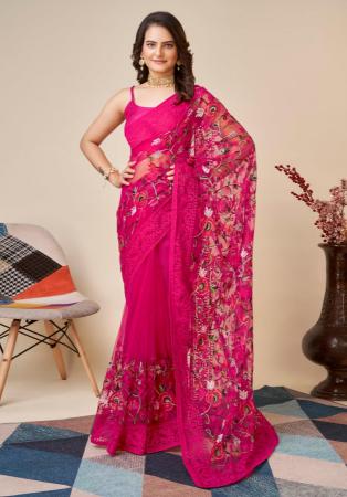 Picture of Shapely Net Deep Pink Saree