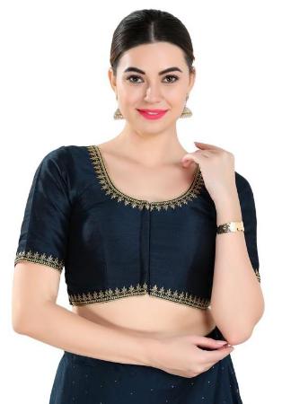 Picture of Charming Silk Navy Blue Designer Blouse