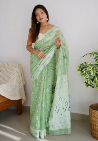 Picture of Beauteous Cotton Dark Sea Green Saree