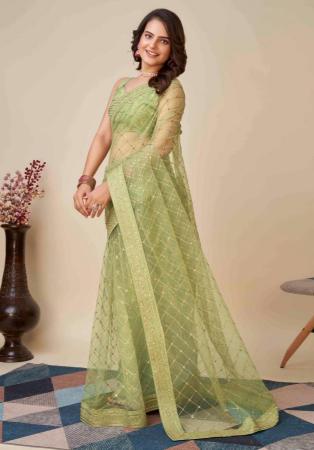 Picture of Shapely Net Dark Khaki Saree