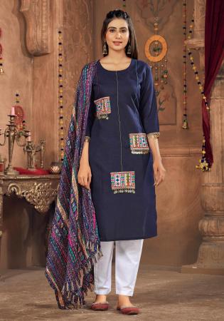 Picture of Elegant Cotton Navy Blue Readymade Lehenga Choli