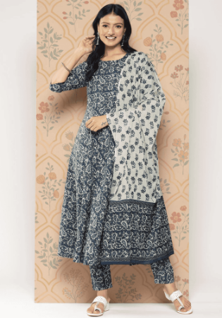 Picture of Cotton Dark Slate Grey Readymade Salwar Kameez