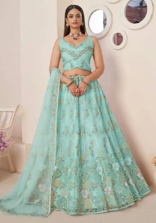 Picture of Alluring Net Light Steel Blue Lehenga Choli