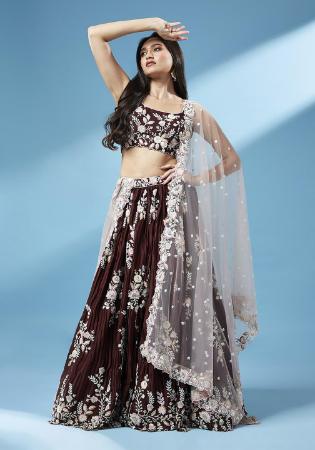 Picture of Excellent Net Saddle Brown Lehenga Choli