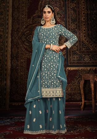 Picture of Georgette Dark Slate Grey Straight Cut Salwar Kameez