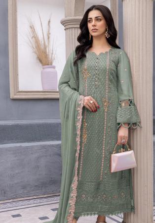 Picture of Georgette Dark Sea Green Straight Cut Salwar Kameez