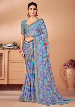 Picture of Grand Chiffon Light Slate Grey Saree