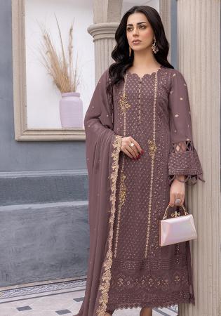 Picture of Georgette Dim Gray Straight Cut Salwar Kameez