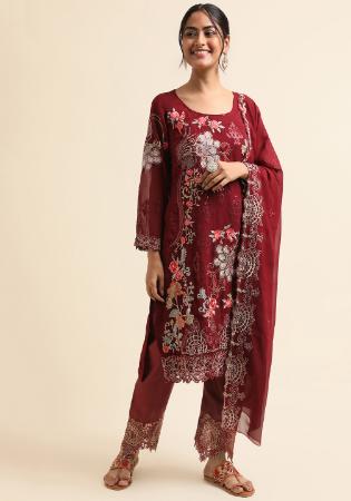 Picture of Lovely Georgette Maroon Straight Cut Salwar Kameez