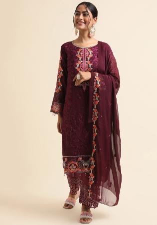 Picture of Appealing Georgette Brown Straight Cut Salwar Kameez