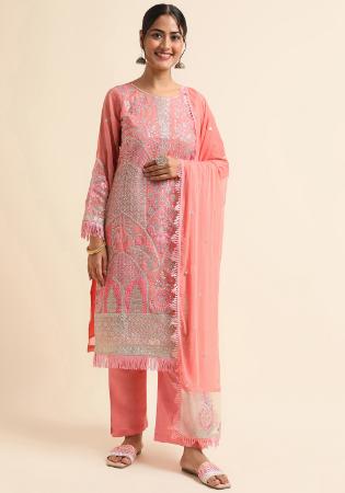 Picture of Georgette Light Salmon Straight Cut Salwar Kameez