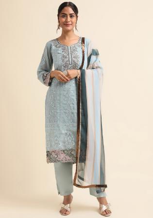 Picture of Georgette Light Steel Blue Straight Cut Salwar Kameez