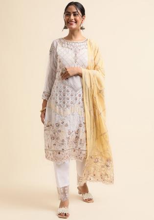 Picture of Georgette Off White Straight Cut Salwar Kameez