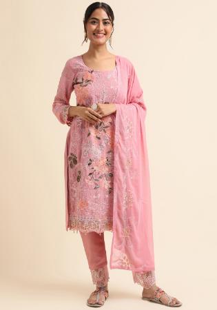 Picture of Georgette Light Pink Straight Cut Salwar Kameez