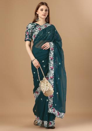 Picture of Grand Silk Dark Slate Grey Saree