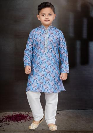 Picture of Lovely Cotton Light Steel Blue Kids Kurta Pyjama