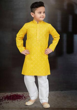 Picture of Bewitching Cotton Golden Rod Kids Kurta Pyjama