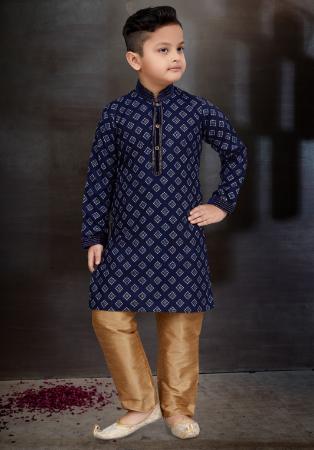 Picture of Ideal Cotton Navy Blue Kids Kurta Pyjama