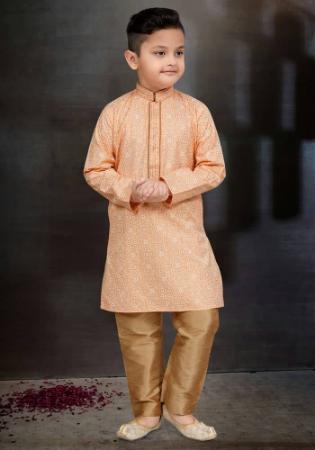 Picture of Delightful Cotton Tan Kids Kurta Pyjama