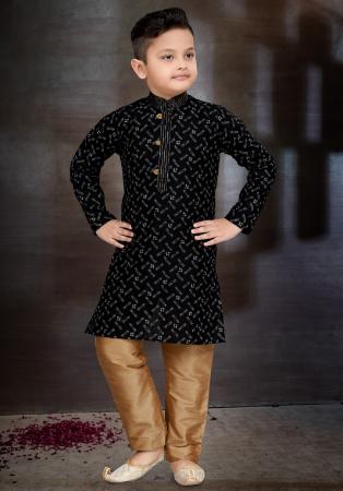 Picture of Good Looking Cotton Black Kids Kurta Pyjama