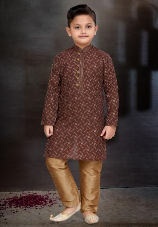 Picture of Magnificent Cotton Dark Olive Green Kids Kurta Pyjama