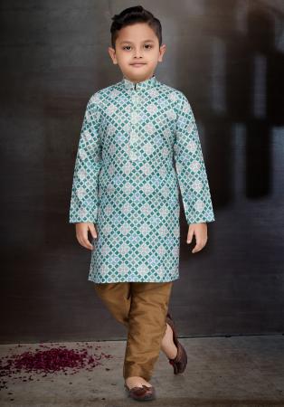 Picture of Delightful Cotton Light Steel Blue Kids Kurta Pyjama