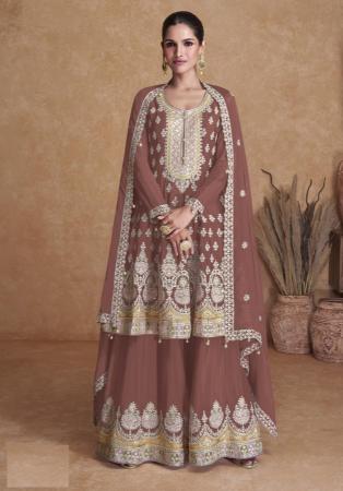 Picture of Georgette Rosy Brown Straight Cut Salwar Kameez