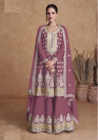 Picture of Delightful Georgette Plum Straight Cut Salwar Kameez