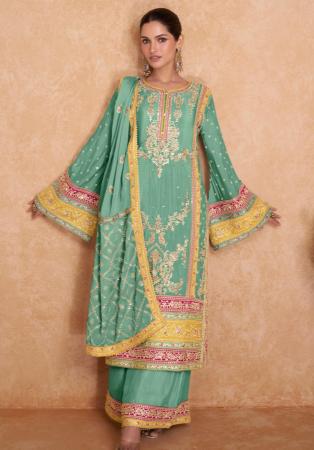 Picture of Chiffon Cadet Blue Straight Cut Salwar Kameez