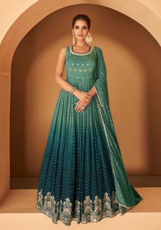 Picture of Georgette Dark Sea Green Anarkali Salwar Kameez