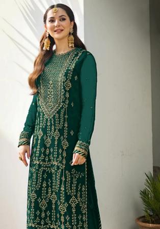 Picture of Georgette Dark Green Straight Cut Salwar Kameez