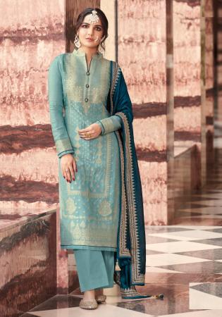 Picture of Georgette Dark Sea Green Straight Cut Salwar Kameez