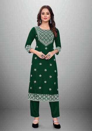 Picture of Alluring Rayon Forest Green Readymade Salwar Kameez