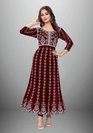 Picture of Good Looking Georgette Maroon Readymade Salwar Kameez