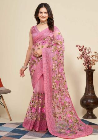 Picture of Pleasing Net Rosy Brown Saree