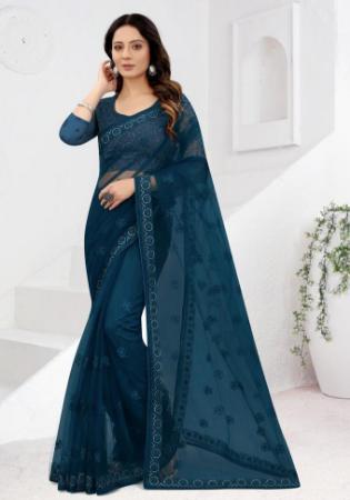 Picture of Pretty Net Midnight Blue Saree