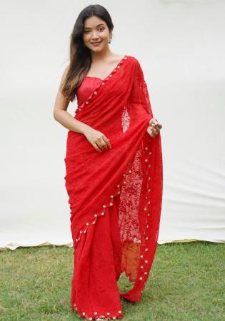 Picture of Lovely Georgette Crimson Saree