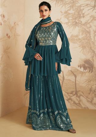 Picture of Chiffon Dark Slate Grey Straight Cut Salwar Kameez