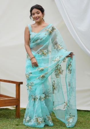 Picture of Superb Organza Sky Blue Saree