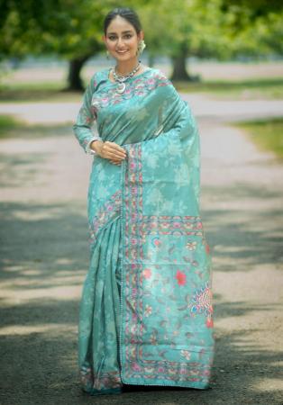 Picture of Good Looking Silk Sea Green Saree