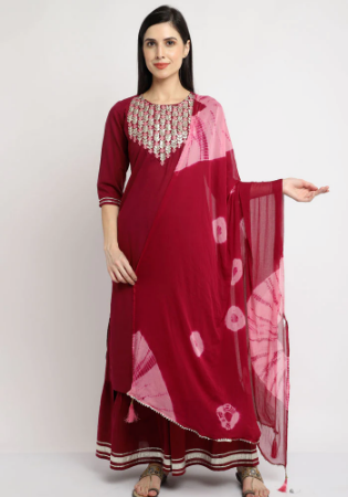 Picture of Beautiful Cotton Maroon Readymade Salwar Kameez