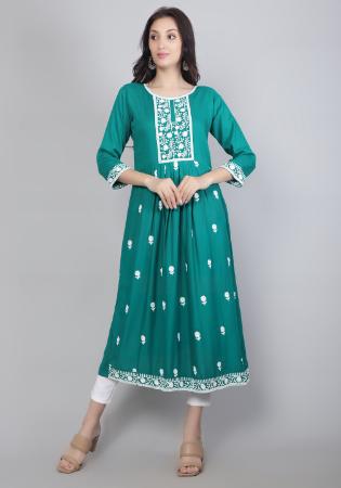 Picture of Graceful Rayon Dark Cyan Kurtis & Tunic