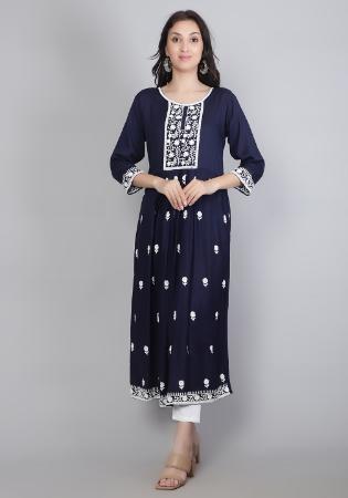 Picture of Gorgeous Rayon Navy Blue Kurtis & Tunic