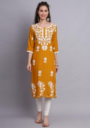 Picture of Ideal Rayon Dark Golden Rod Kurtis & Tunic