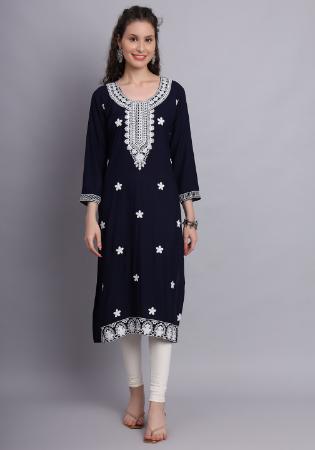 Picture of Ravishing Rayon Navy Blue Kurtis & Tunic